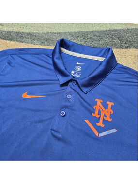 Nike New York Mets Polo XXL Blue Orange MLB Genuine Merchandise Dri Fit
